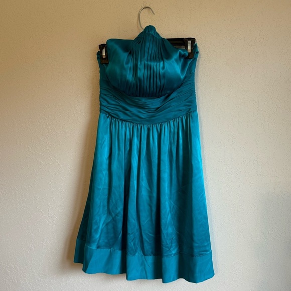Cache Vintage Teal Silk Halter Mini Dress Women’s 6 Formal Prom Wedding Y2K - Picture 1 of 5